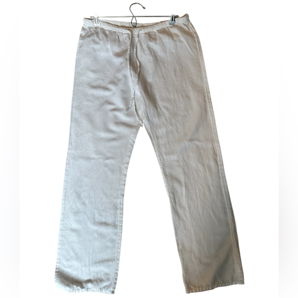 Boho Chic White Linen Wide Leg Trousers - St Tropez” Ladies (M)